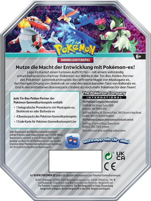 Pokémon Paldea-Partner Tin-Box Bailonda, Maskagato oder Skelokrok (DE)